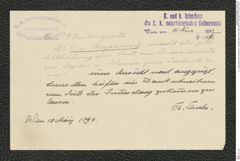 k.k. naturhistorisches Hofmuseum, Intendanzakten 1885-1896 (Hauer), Aktenzahl Z.186/1894, Seite 1